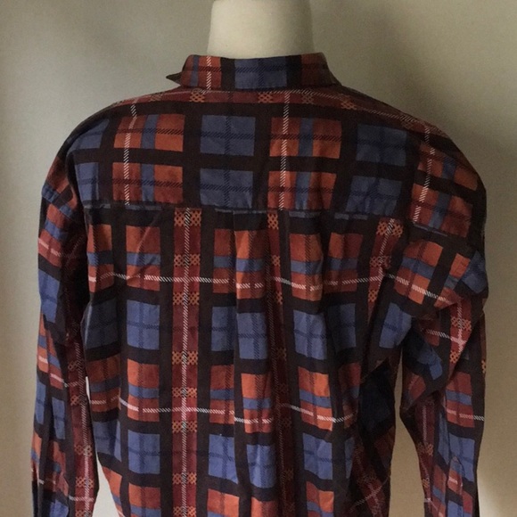 London Fog Long-Sleeve Button-Down Shirt in Multicolor Plaid Cotton (size XL) - Picture 5 of 6